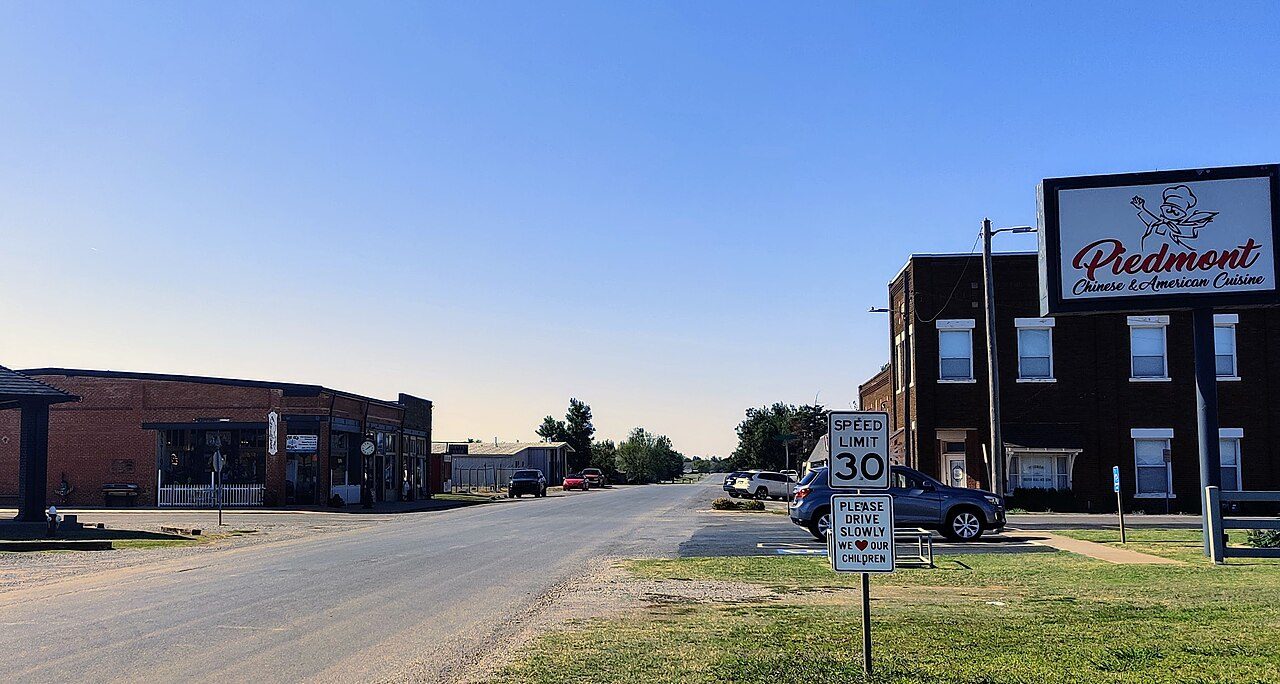 Piedmont, OK street scene near Edmond, where we provide hail damage roof repair